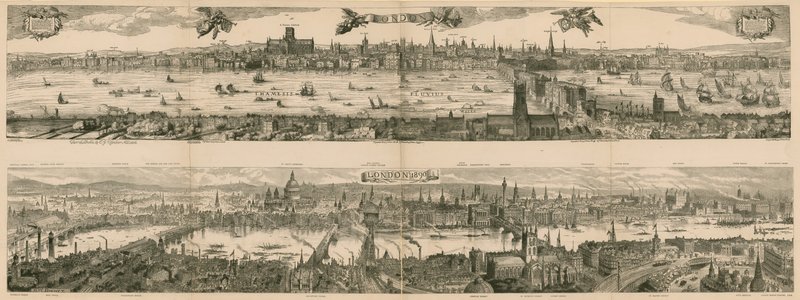 Två vyer av London: 1616 och 1890 av English School