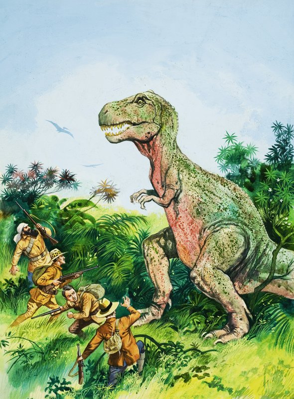 Tyrannosaurus Rex konfronterar män av English School