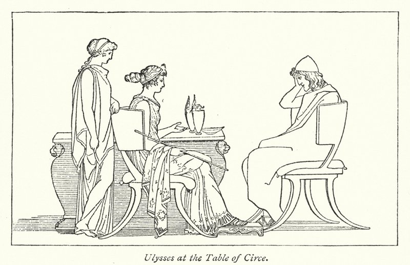 Ulysses vid Circe-bordet (litho) av English School