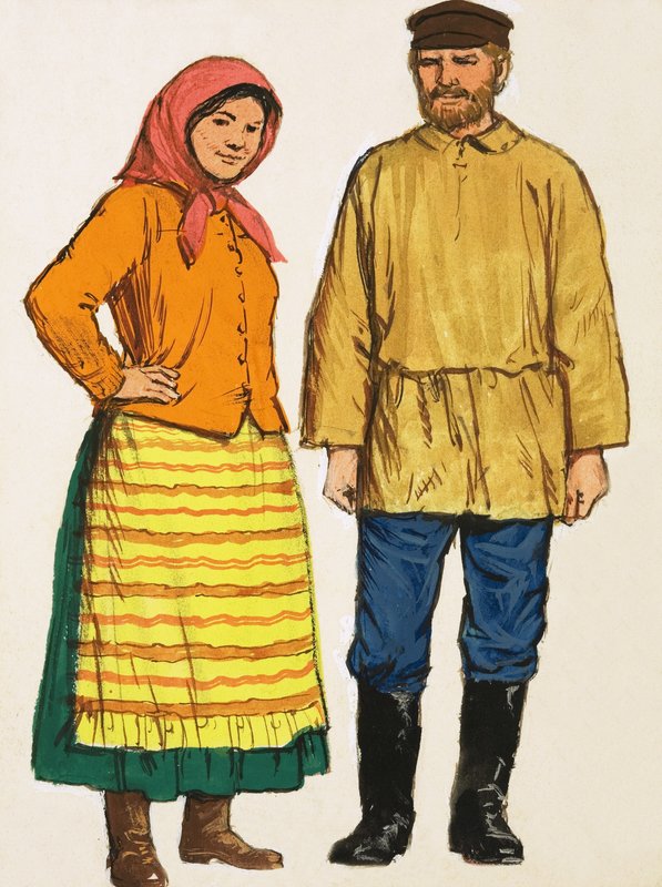 Oidentifierat par i folkdräkter av English School