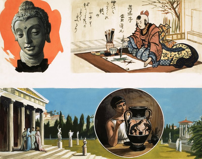 Oidentifierat montage om antika artefakter av English School