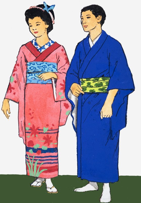 Oidentifierad bild av japansk man och kvinna av English School
