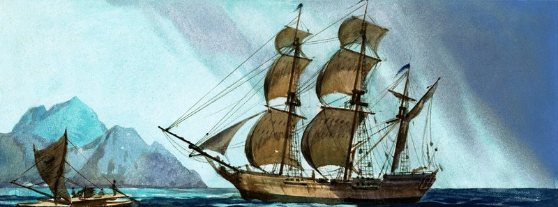 Oidentifierat segelfartyg närmar sig en ö av English School