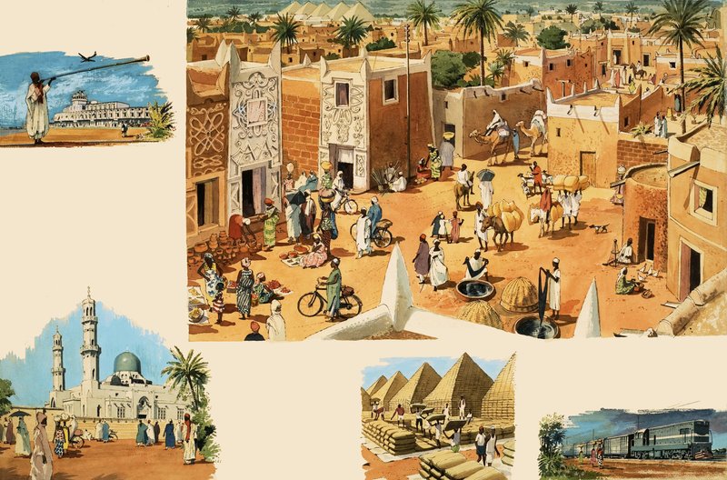 Oidentifierade scener från Egypten, inklusive det gamla Egypten och pyramider av English School