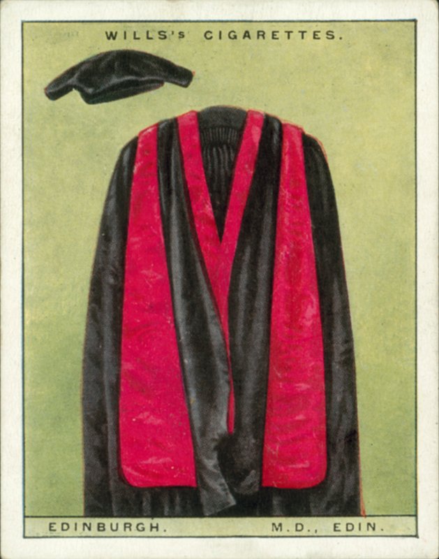 Universitetets huvor och klänningar: Edinburgh University, Doctor of Medicine, MD, Edin (färglitografi) av English School