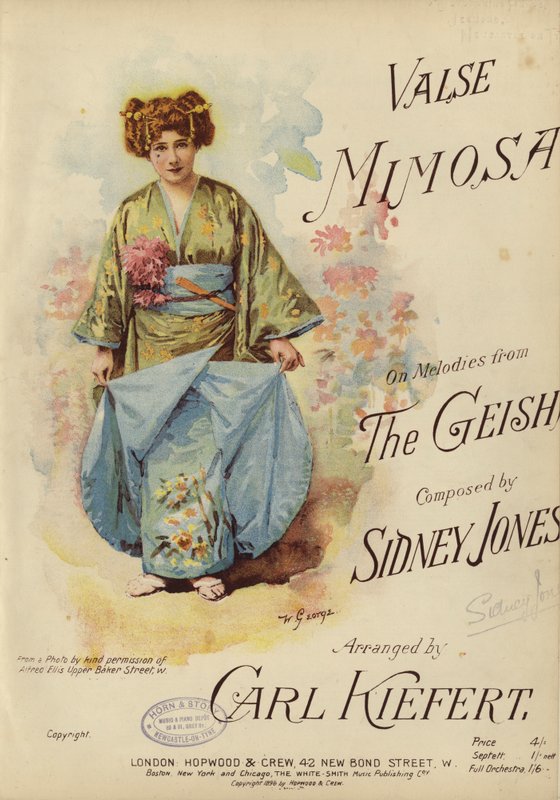 Valse Mimosa, på melodier från Geishan, komponerad av Sidney Jones och arrangerad av Carl Kiefert (färg litho) av English School