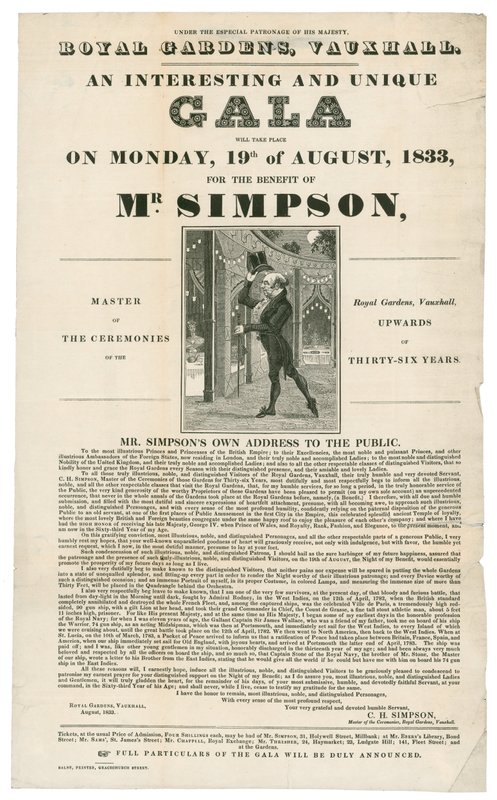 Vauxhall Gardens, förmån för Mr Simpson, 19 augusti 1833 av English School