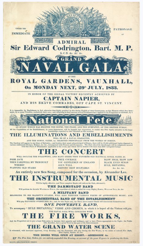Vauxhall Gardens, Grand Naval Gala, amiral Sir Edward Codrington av English School