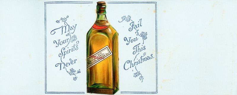 Mycket gammal Highland Whiskyflaska, julkort av English School