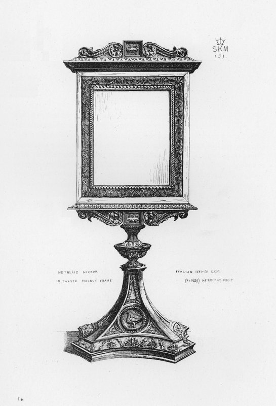 Victoria And Albert Museum: Metallisk spegel i snidad valnötsram, italiensk av English School