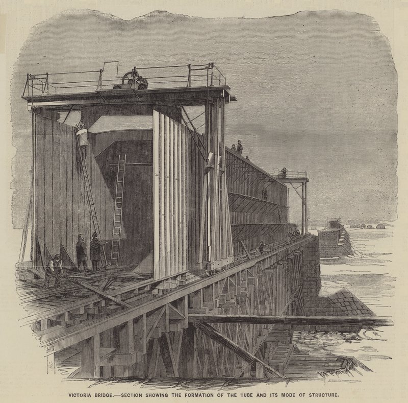 Victoria Bridge, sektion som visar rörets bildning och dess konstruktionssätt (gravyr) av English School