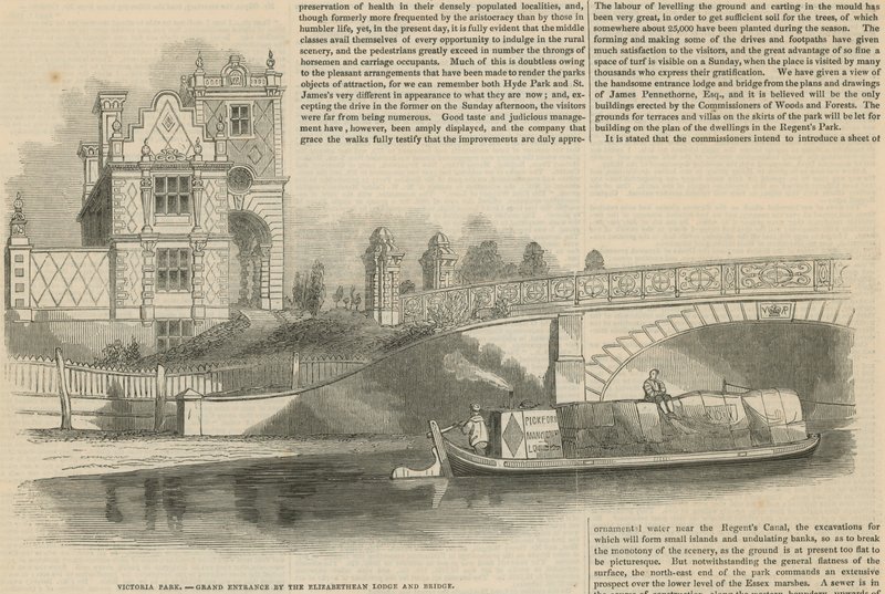 Victoria Park, Grand Entrance vid Elizabethan Lodge Bridge av English School