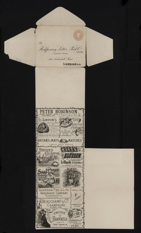 Viktorianska brevpapper från Halfpenny Letter Post Company, Leadenhall Street, London (litho) av English School
