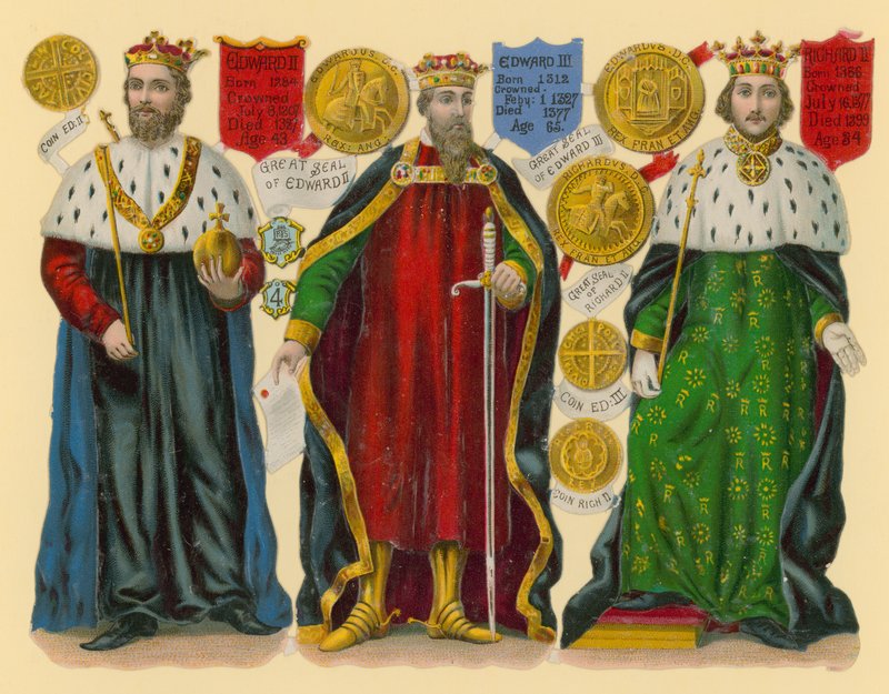 Viktorianskt skrot: kung Edward II, kung Edward III, kung Richard II av English School