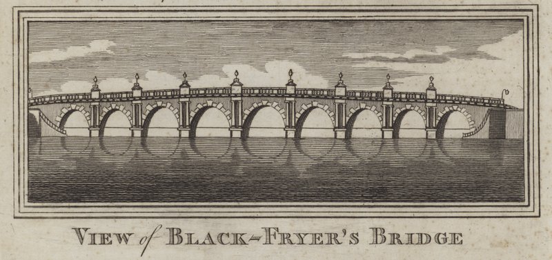 Vy över Blackfriars Bridge, London (gravyr) av English School
