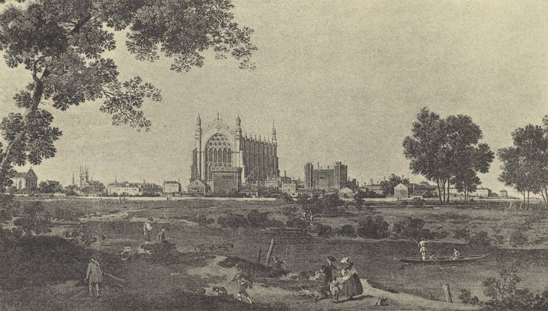 Utsikt över Eton College, c 1747 (gravyr) av English School