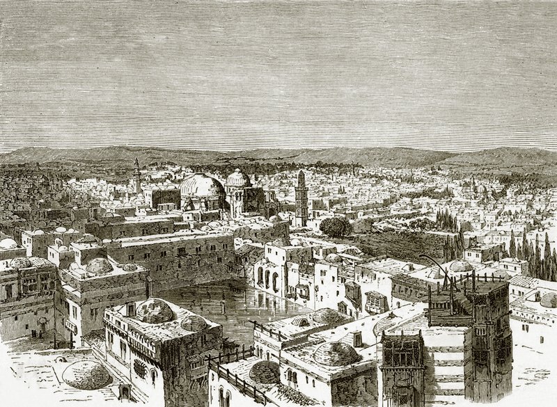 Utsikt över Jerusalem från Hiskias pool av English School
