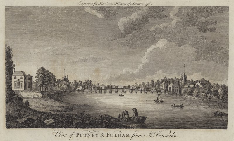 Utsikt över Putney och Fulham från Mr Vannecks (gravyr) av English School