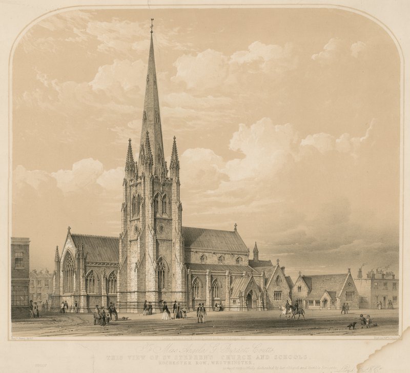 Vy över St Stephens Church and Schools, Rochester Row, Westminster av English School