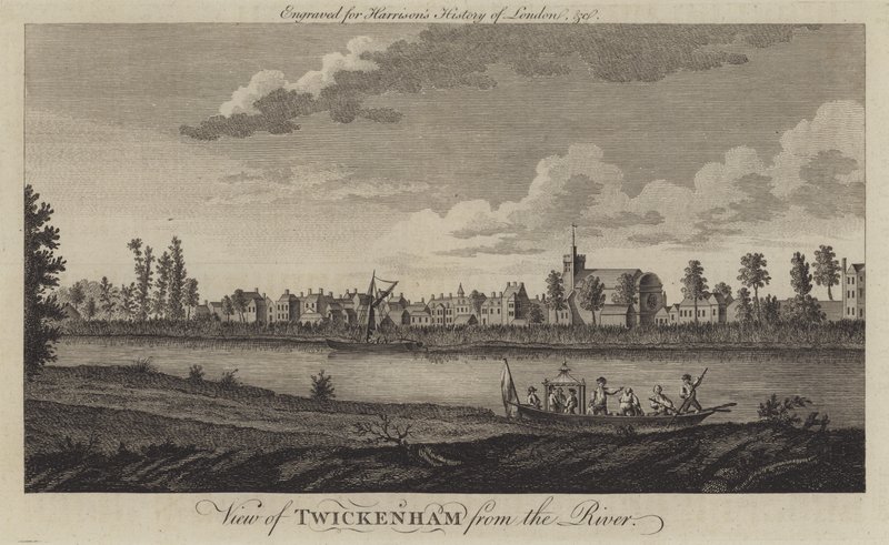 Utsikt över Twickenham från Themsen (gravyr) av English School