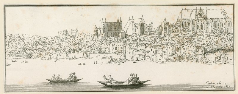Utsikt över Westminster Palace, London, den 27 mars 1652 av English School