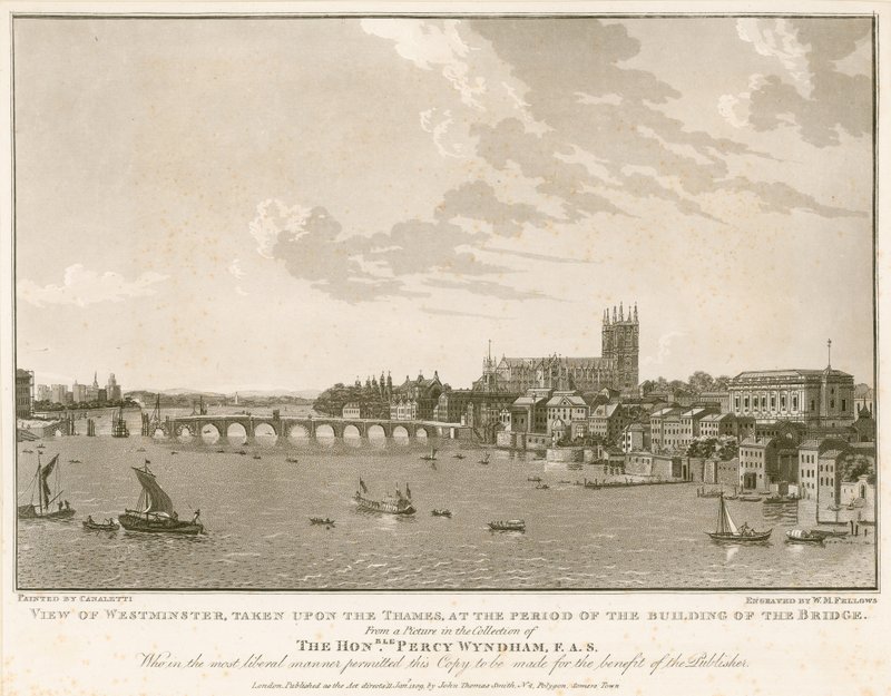 Vy över Westminster, under tiden då bron byggdes av English School