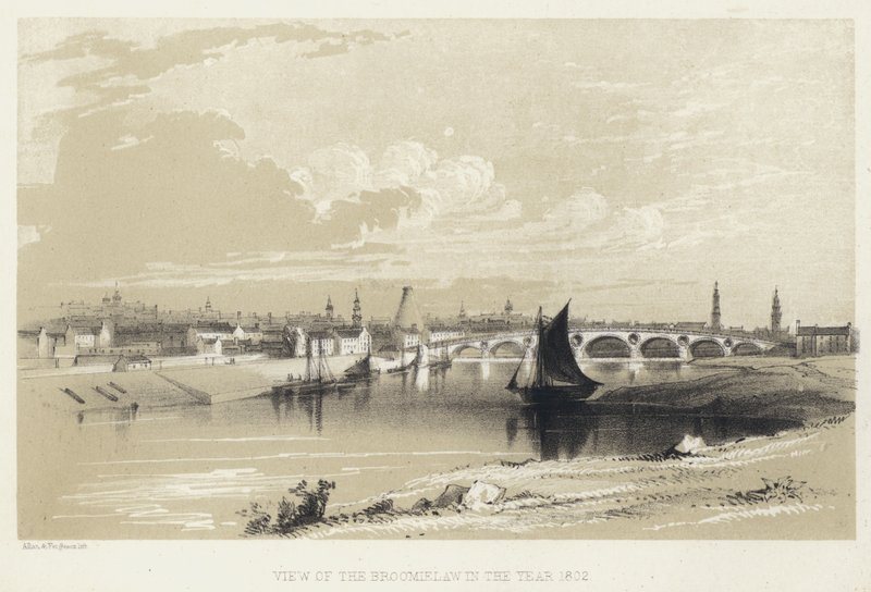Utsikt över Broomielaw år 1802 (gravyr) av English School