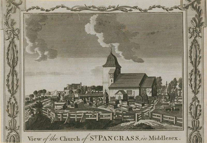 Utsikt över kyrkan St Pancras av English School