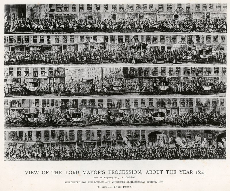 Utsikt över Lord Mayors Procession, omkring år 1824 av English School