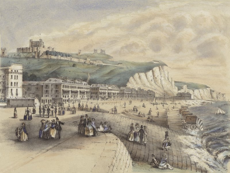 Utsikt över den marina paraden och slottet, Dover av English School