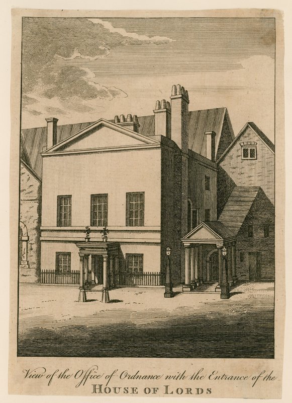 Vy över Office of Ordnance med ingången till House of Lords av English School