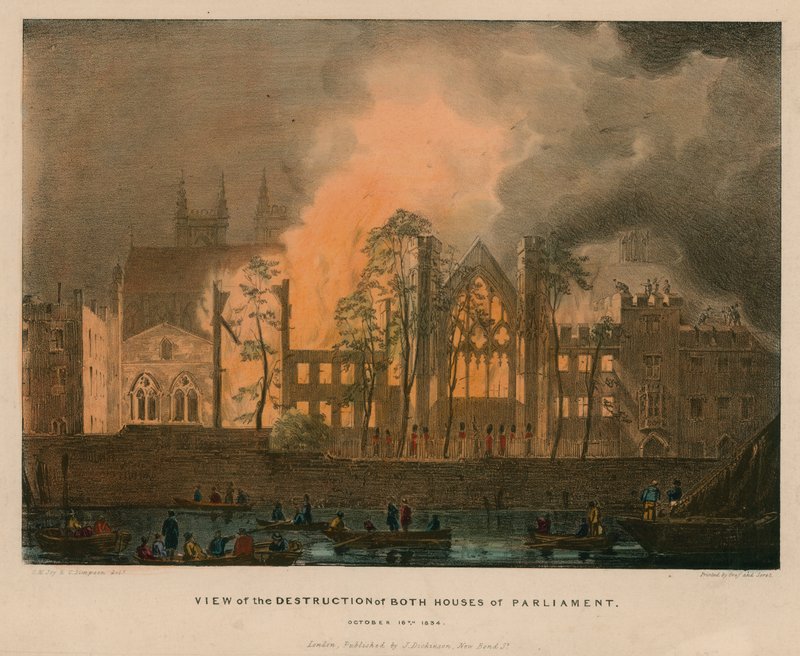 Utsikt över förstörelsen av båda parlamentets kammare, 16 oktober 1834 av English School