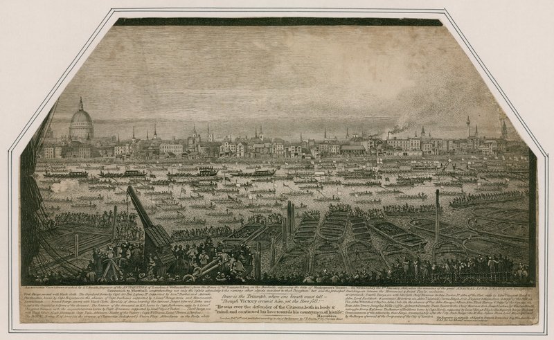 Utsikt över amiral Lord Nelsons begravningståg när han fördes från Greenwich till Whitehall av English School