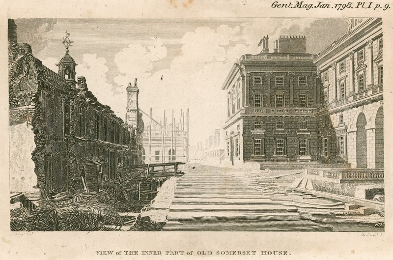 Vy över den inre delen av det gamla Somerset House, Strand, London av English School