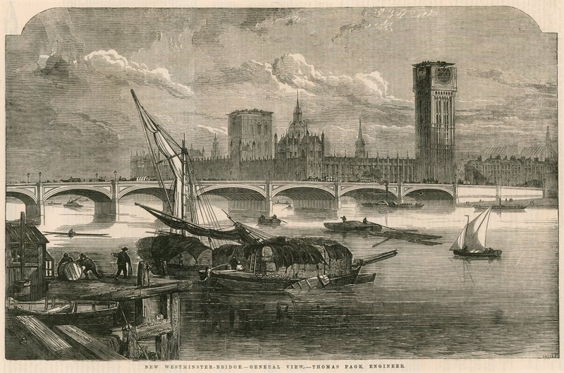 Utsikt över den nya Westminster Bridge, London av English School