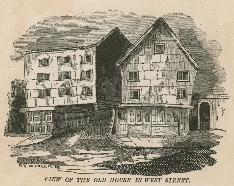 Utsikt över det gamla huset i West Street, London, tidigare Red Lion Inn, Chick Lane, någon gång Jonathan Wilds bostad av English School