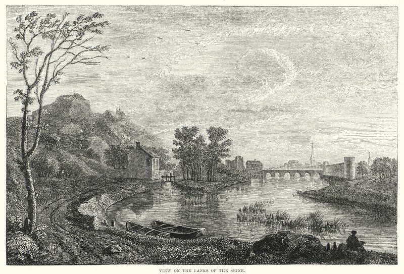 Utsikt över stranden av Seine (gravyr) av English School