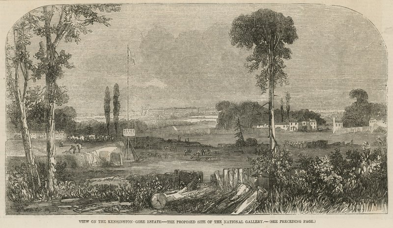 Utsikt över Kensington Gore Estate, den föreslagna platsen för National Gallery av English School