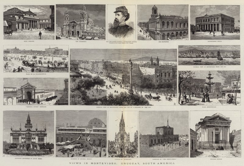 Utsikter i Montevideo, Uruguay, Sydamerika (gravyr) av English School