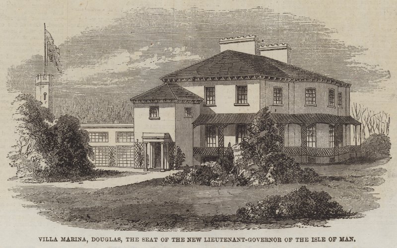 Villa Marina, Douglas, säte för den nya löjtnanten-guvernören på Isle of Man (gravyr) av English School