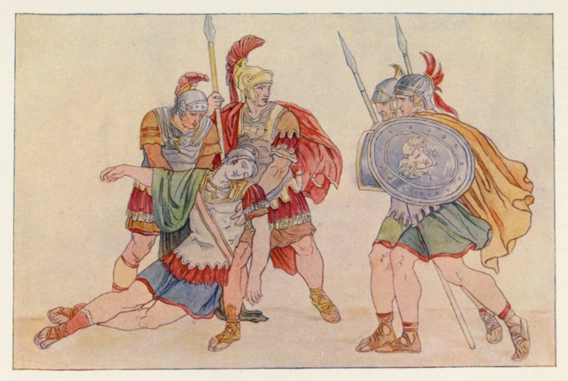 Virgils Aeneid: Aeneas and the Body of Lausus (färg litho) av English School