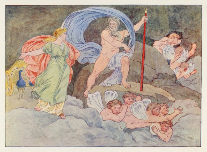 Virgils Aeneid: Juno och Aeolus (färg litho) av English School