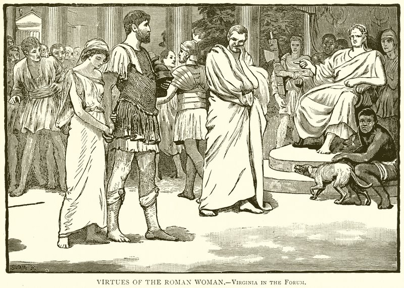 Den romerska kvinnans dygder.--Virginia i forumet av English School