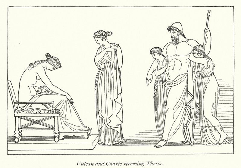 Vulcan och Charis möter Thetis (litho) av English School