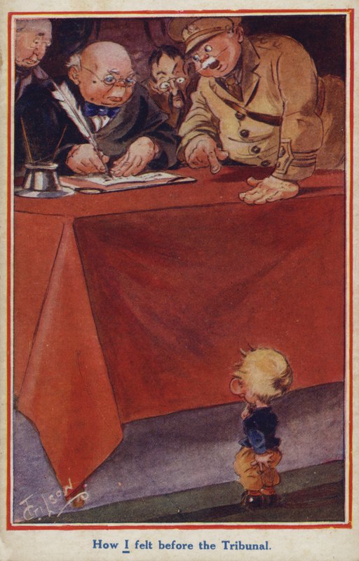 WW1 tecknad propagandavykort av en samvetsvägrare av English School