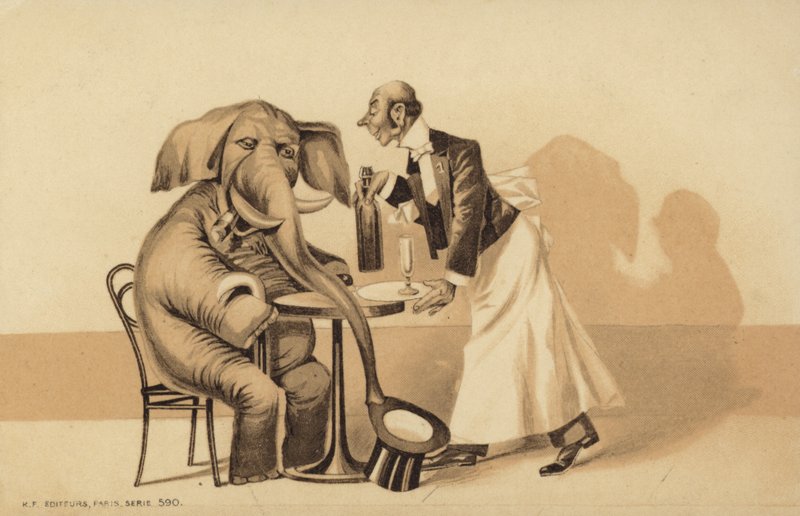 Servitören serverar en elefant av English School