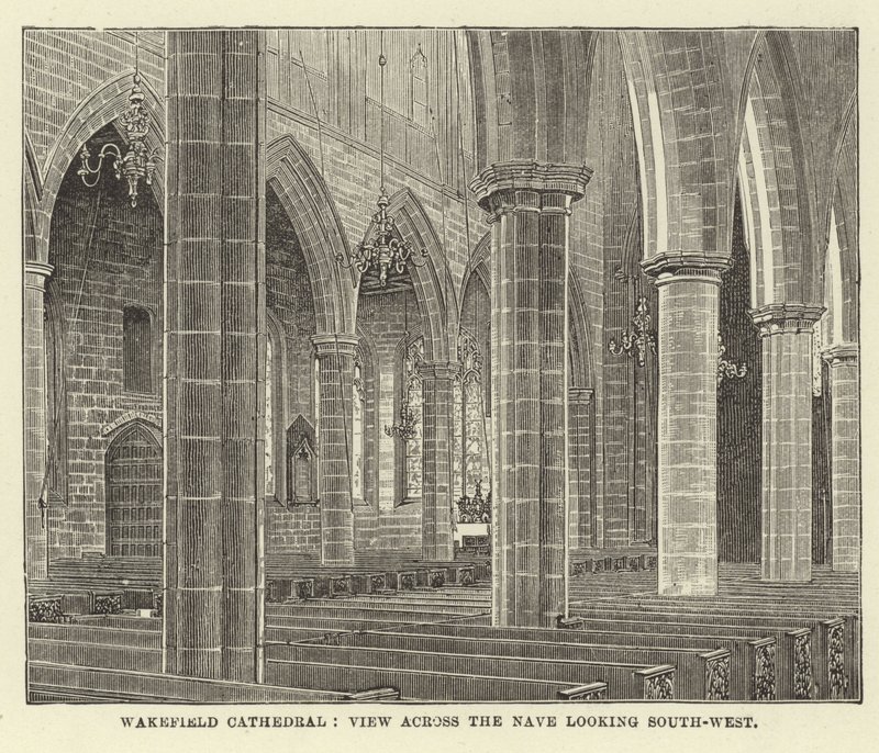 Wakefield Cathedral, utsikt över Nave med sydvästlig utsikt av English School