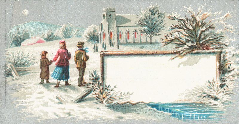 Promenad till kyrkan, julkort av English School