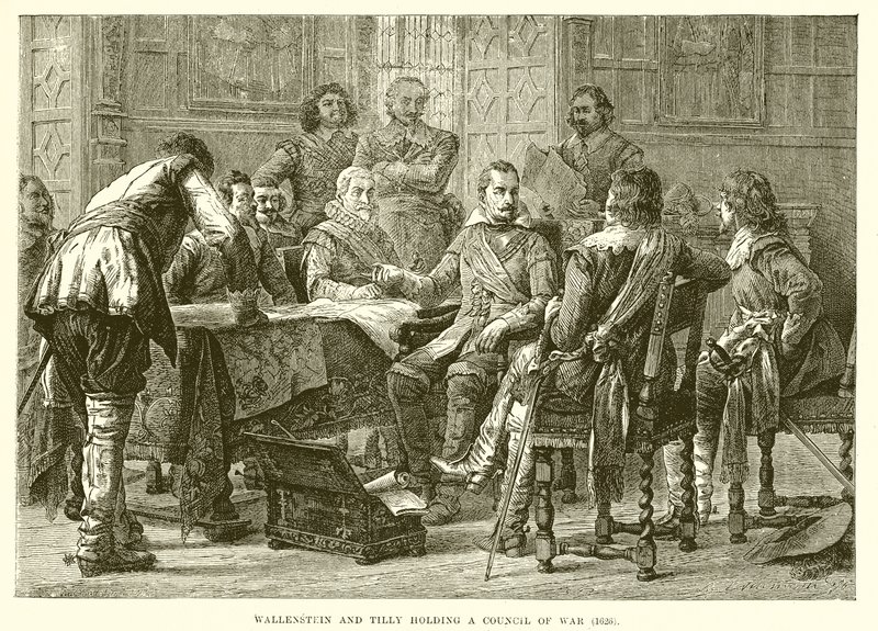 Wallenstein och Tilly håller ett krigsråd (1626) av English School