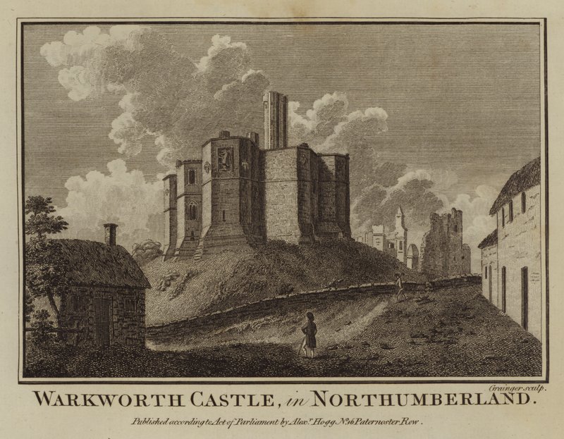 Warkworth Castle, i Northumberland (gravyr) av English School